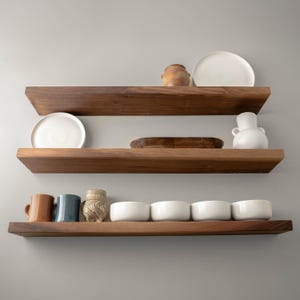 Estantería de nogal americano macizo - Estantería flotante - Estantería voladiza - Estantería moderna - Estantería de pared - Nogal auténtico - Modelo WRS