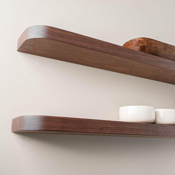 Solid American Walnut Shelf with Rounded Corners - Floating Shelf - Cantilevered Shelf - Modern Shelf - Wall Mounted Shelf - Model WRS