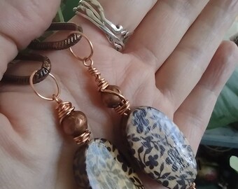 Wood and copper long lightweight earrings
