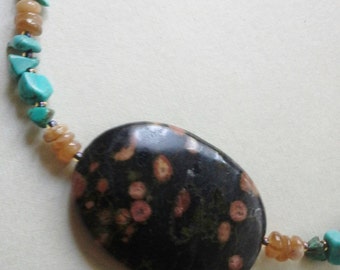 Sakura Jasper Necklace Stone Necklace Soft Dusty Peach and Blue Stone Turquoise Necklace Colorful Stone Necklace