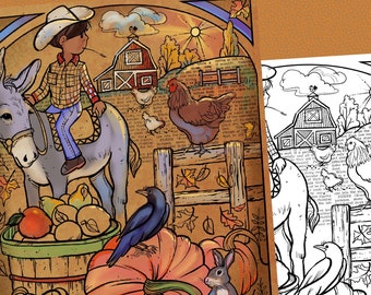 Instant Digital Download Farm Boy Coloring Page Country Life Colored Pencils Gel Pens
