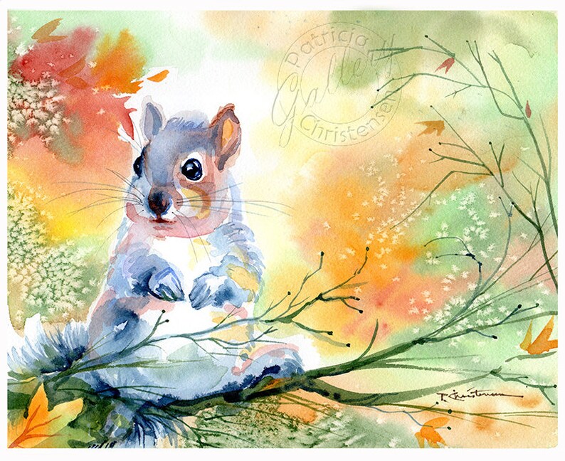 FREE Shipping Autumn Fall Squirrel Original 10 in x 8 in Watercolor Painting