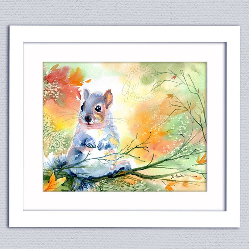 FREE Shipping Autumn Fall Squirrel Original 10 in x 8 in Watercolor Painting