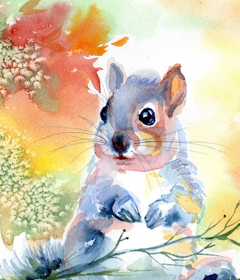 FREE Shipping Autumn Fall Squirrel Original 10 in x 8 in Watercolor Painting