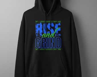 Rise and Grind Gamer Hoodie | Motivational Black Pullover