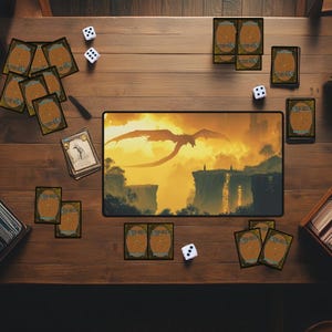 Golden Aegis Dragon MTG Playmat: Eclipsed Flame Desk Mat
