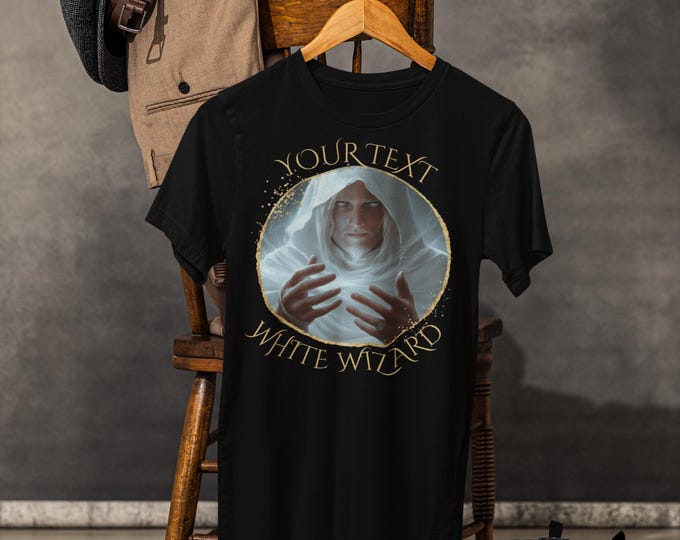 White Wizard V-Neck T-Shirt | Custom Tabletop Game Shirt | Perfect for MTG, Dungeon Masters, and Tabletop Gamers
