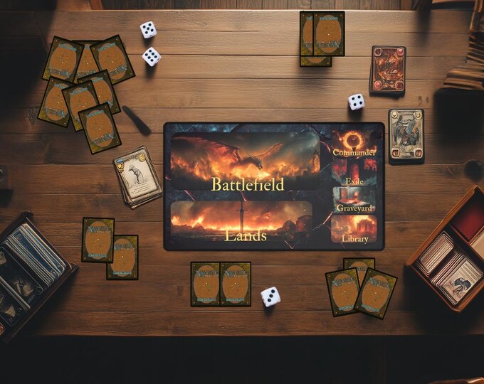 Red Mana Commander MTG Playmat with Zones | Magic the Gathering Mat with Zones | TCG Trading Card Game Mat