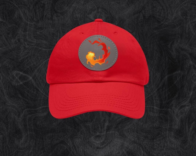Red Mana Leather Patch Hat | Magic-Inspired Adjustable Cap