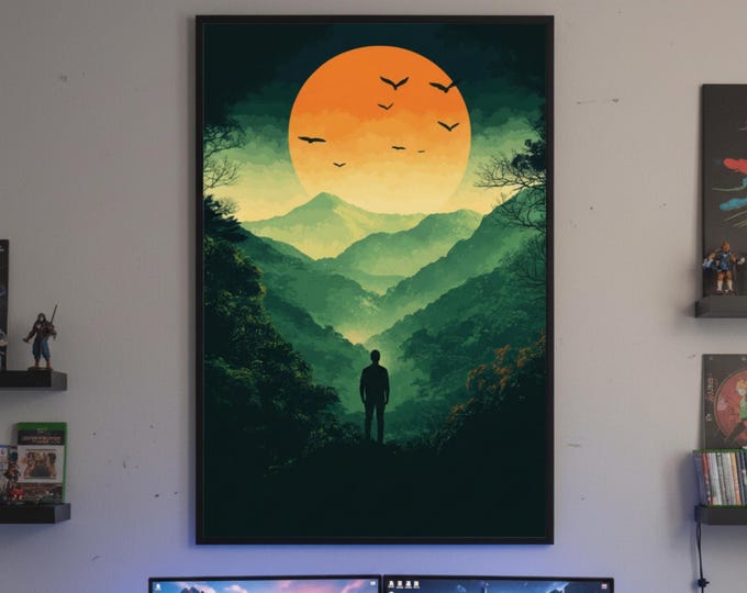 Epic Valley Overlook Poster | Fantasy Adventure Gaming Room Wall Art Print