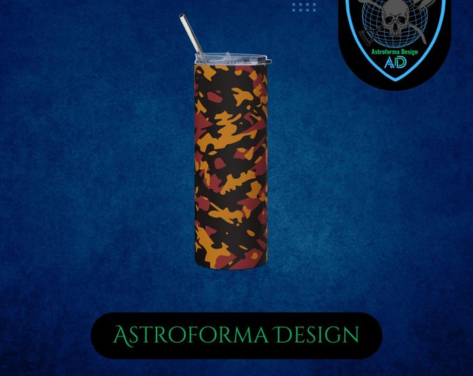 Rust Orange Maroon Fiery Camo Tumbler - 20oz Insulated Stainless Steel Gamer Gift