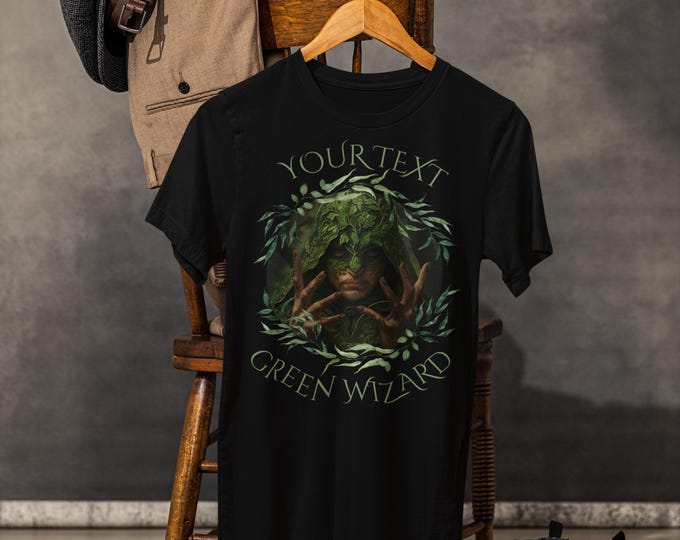 Men's Green Wizard V-Neck T-Shirt | Custom Tabletop Game Shirt | Perfect for MTG, Dungeon Masters, and Tabletop Gamers