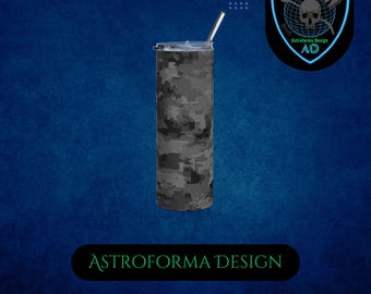 Gray Digital Urban Camo Tumbler - 20oz Insulated Stainless Steel Stealth Gamer Gift