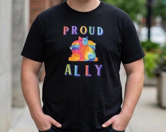 Proud Ally Rainbow Cat LGBTQ Ally T-Shirt