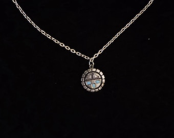 Ancient Medallion Seal Necklace | Turquoise Inlay Tribal Mask Pendant, Mystic Totem Amulet