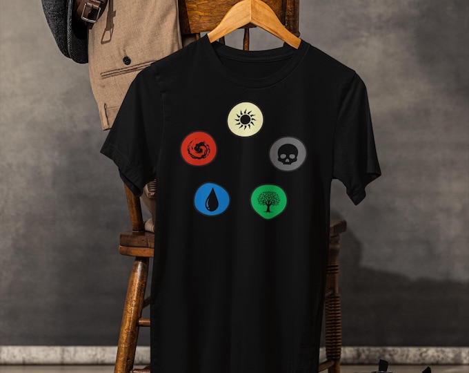 Mana Colors Shirt | Five-Mana Symbol Tee | Tabletop Game Shirt | Perfect for MTG, Dungeon Masters, and Tabletop Gamers