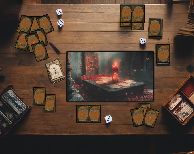 Red Mana Runic Candle Devotion Playmat | Fantasy Spellcaster Table | MTG & TCG Mat