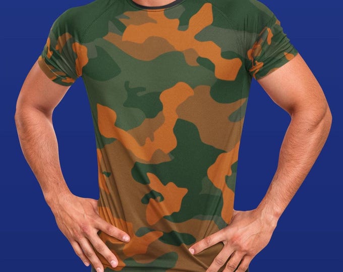 Green Orange Tactical Camo T-Shirt - Gamer Tee Short Sleeve