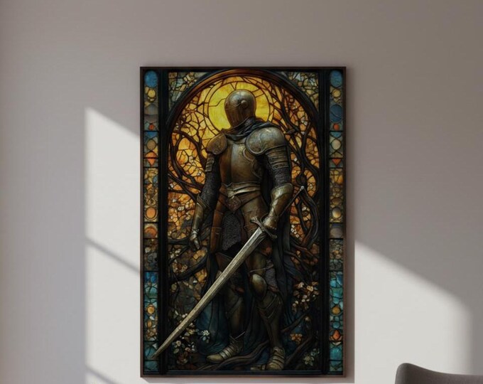 Royal Knight Stained Glass Poster | Medieval Fantasy Gaming Room Art