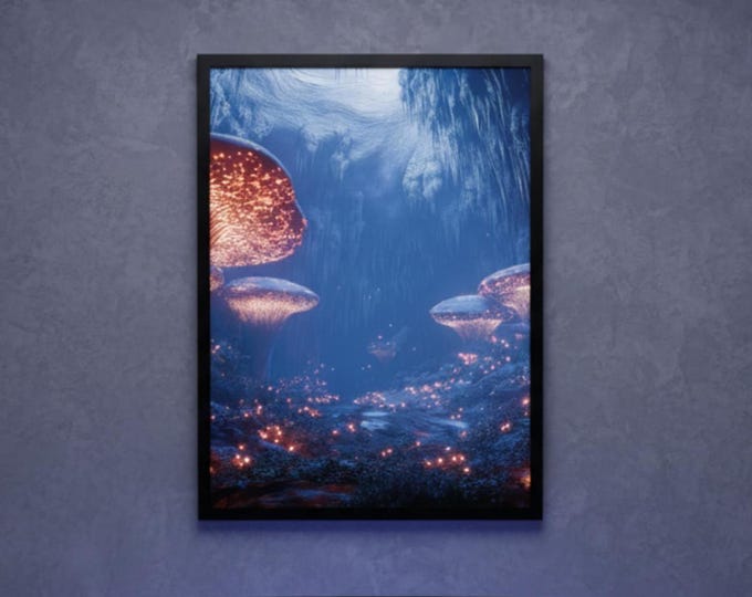 Bioluminescent Mushroom Cave Poster