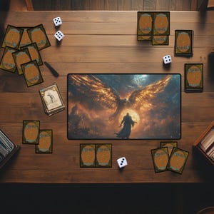 Conjured Angel MTG Playmat | White Magic The Gathering Desk Mat | TCG Card Game Mat for Tabletop Gaming