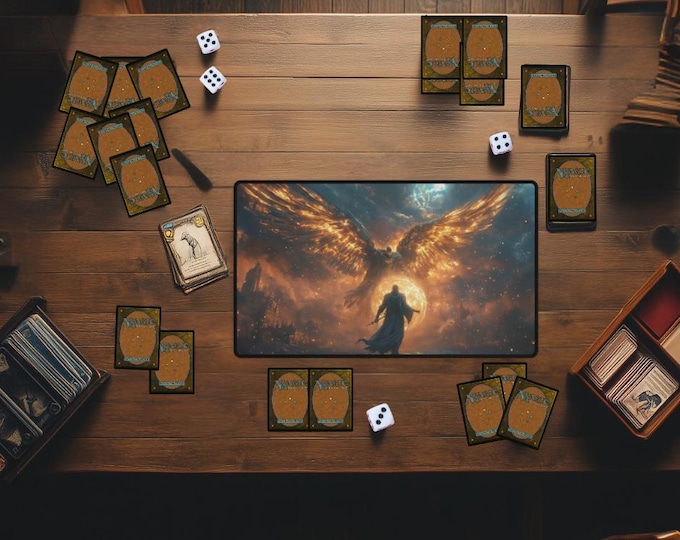 Conjured Angel MTG Playmat | White Magic The Gathering Desk Mat | TCG Card Game Mat for Tabletop Gaming