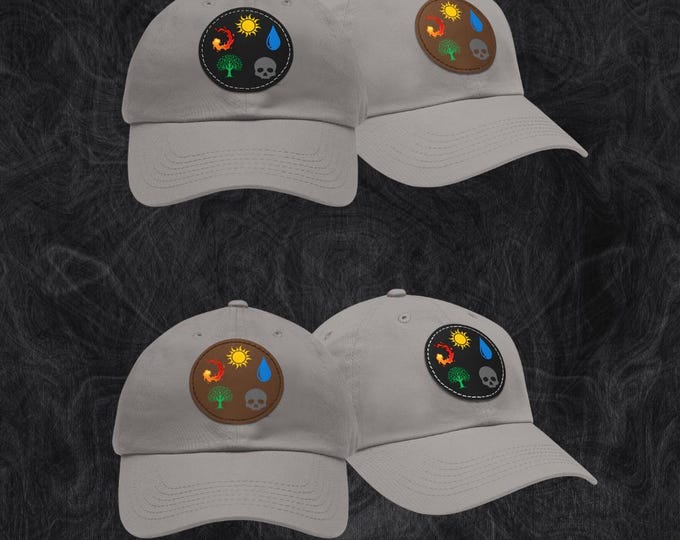 Unique Five Mana Circle Hat | MTG Inspired Leather Patch | Adjustable Tabletop Cap