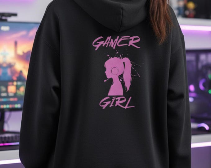 Gamer Girl Hoodie | Pink Silhouette Headset Sweatshirt | Women PC Gamer Gear