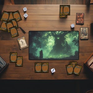 Green Mana Forest Eye Theme MTG Playmat | Custom Magic the Gathering Desk Mat | TCG Trading Card Game Mat