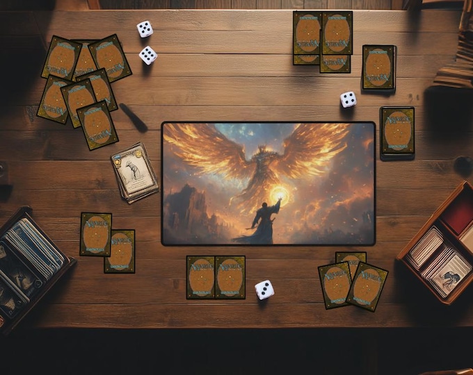 Angel MTG Playmat | White Magic The Gathering Desk Mat | TCG Card Game Mat for Tabletop & PC Gaming