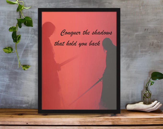Samurai Wall Art, Warrior Mindset Print, Digital Motivational Poster, Conquer Your Shadows, Japanese Bushido Decor, Red Aesthetic Art