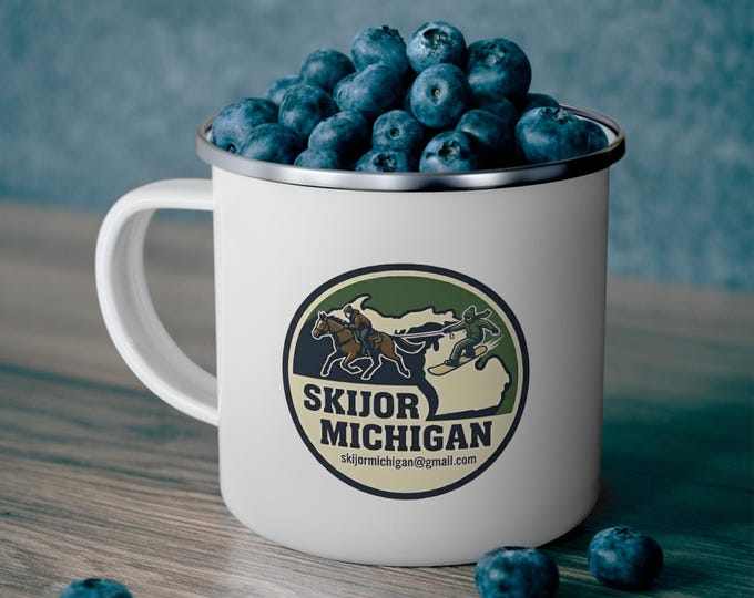 Snowboarding Cowgirl Surf Club Skijor Michigan Stainless Steel Enamel Coated Camping Mug