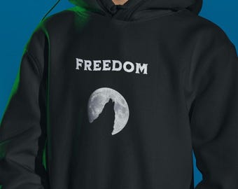 Freedom Howl Hoodie - Wolf Moon Silhouette sweater