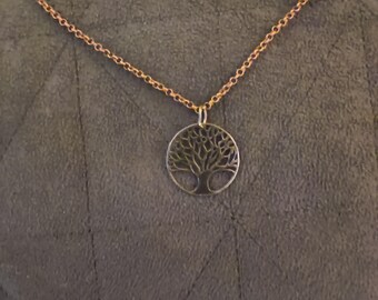 Tree of Life Medallion Necklace | Mixed Metal Yggdrasil Pendant, Copper Tone Link Chain, Druid Pagan Fantasy Jewelry