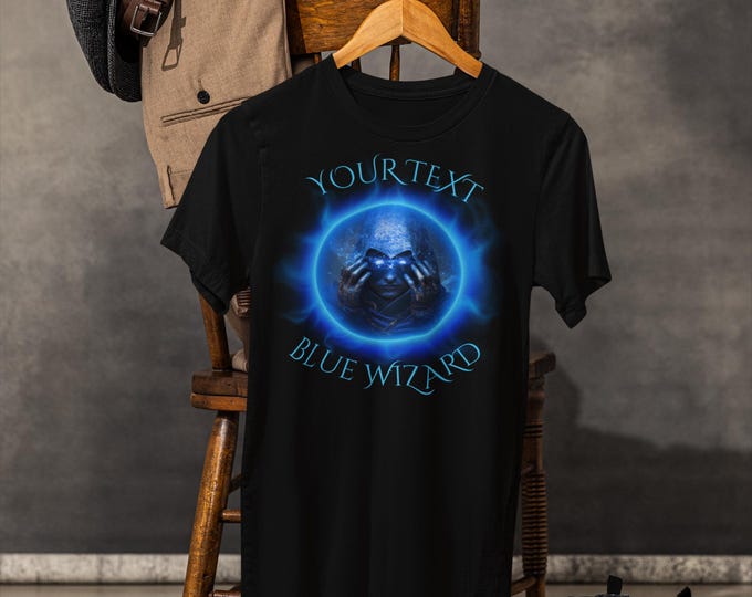 Blue Wizard V-Neck T-Shirt | Custom Tabletop Game Shirt | Perfect for MTG, Dungeon Masters, and Tabletop Gamers