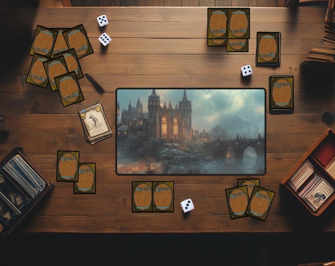 Castle Bridge MTG Playmat | Lands Magic The Gathering Desk Mat | TCG Card Game Mat for Tabletop Gaming