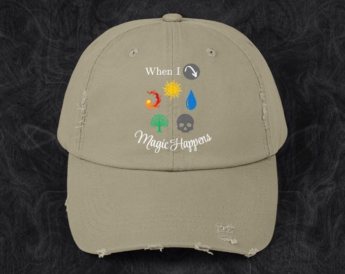 Distressed Hat | Magic The Gathering Card Game Saying | Colorful Mana Symbols | Unisex Hat | MTG Themed Cap | Multiple Colors Available