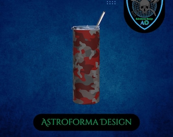 Red Gray Urban Assault Camo Tumbler - 20oz Insulated Stainless Steel City Gamer Gift
