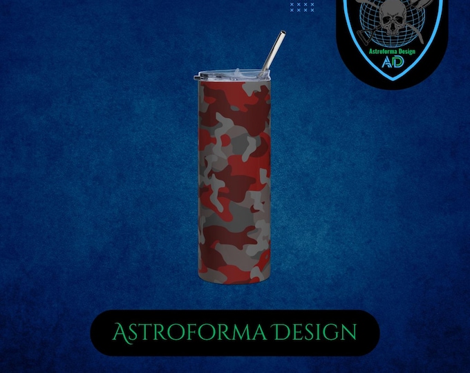 Red Gray Urban Assault Camo Tumbler - 20oz Insulated Stainless Steel City Gamer Gift