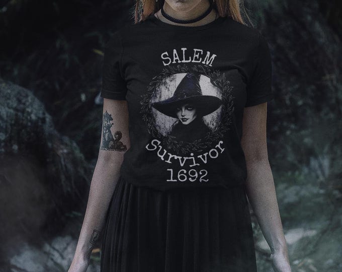 Salem Witch Trials T-Shirt, Gothic Witch Survivor Tee, 1692 Witch Aesthetic Shirt, Spooky Halloween Apparel, Witchy Graphic Shirt