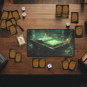 Green Mana Runic Book Devotion Playmat | Fantasy Spellcaster Table | MTG & TCG Mat