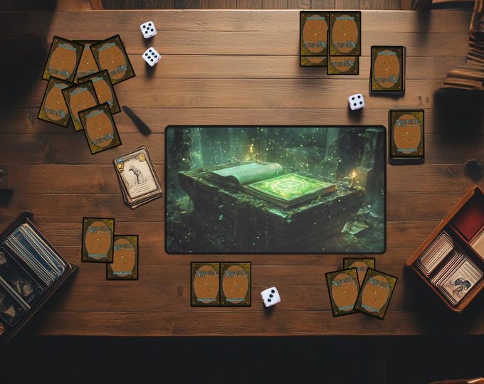 Green Mana Runic Book Devotion Playmat | Fantasy Spellcaster Table | MTG & TCG Mat