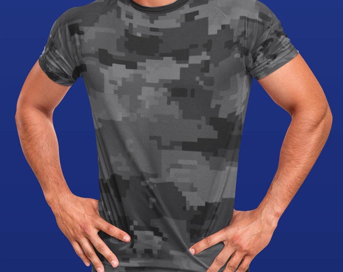 Urban Gray Digital Camo T-Shirt - Stealth Gamer Tee Short Sleeve