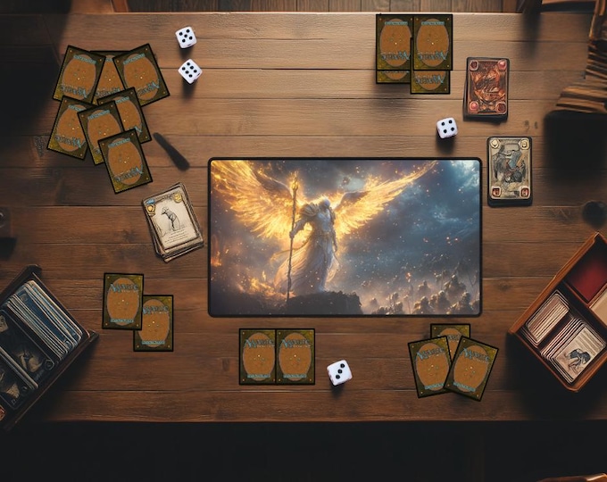 Avian Battle Wizard MTG Playmat | White Magic The Gathering Desk Mat | TCG Card Game Mat for Tabletop Gaming