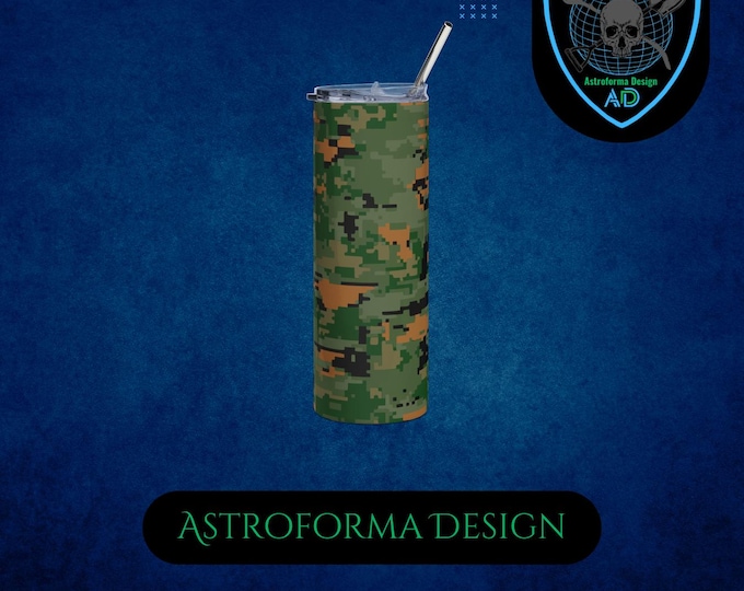 Green Orange Woodland Digital Camo Tumbler - 20oz Insulated Stainless Steel Craft Gamer Gift