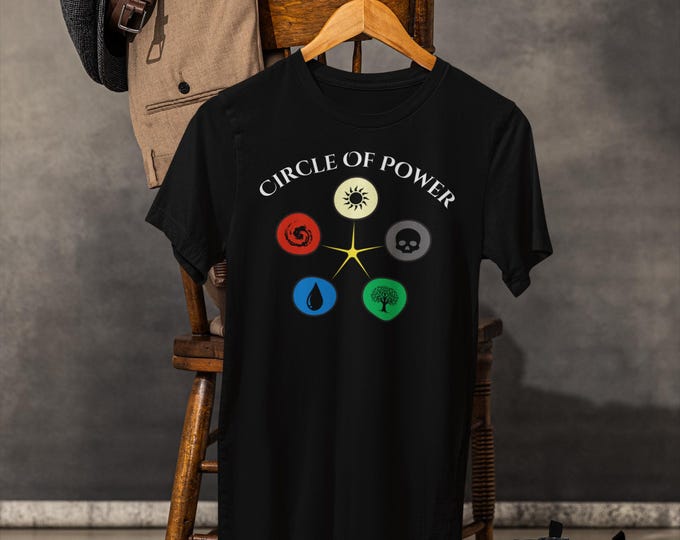 Mana Colors "Circle of Power" Shirt | Five-Mana Symbol Tee | Tabletop Game Shirt | Perfect for MTG, Dungeon Masters, and Tabletop Gamers
