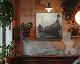 Viking Longship Digital Download – Nordic Wall Art, Printable Viking Decor, Norse Mythology Artwork