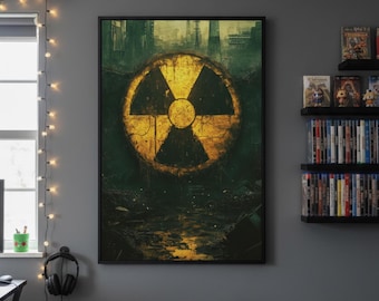 Cracked Nuclear Hazard Poster | Wasteland Gaming Room Wall Art Print