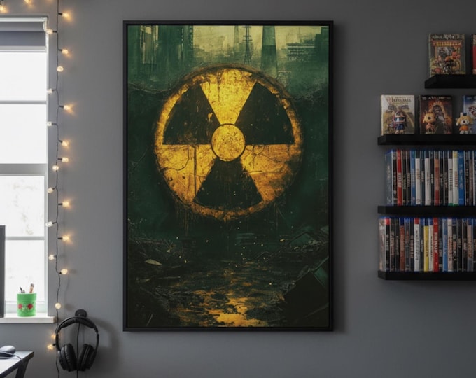 Cracked Nuclear Hazard Poster | Wasteland Gaming Room Wall Art Print