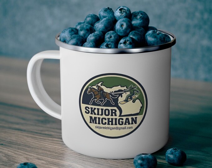 Snowboarding Cowboy Surf Club Skijor Michigan Stainless Steel Enamel Coated Camping Mug